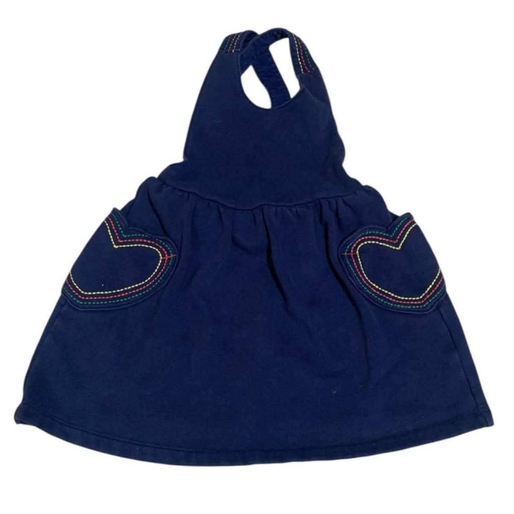 Mini Boden Pinafore Dress Kids 4-5Y Navy Rainbow Heart Pockets Whimsical Kidcore